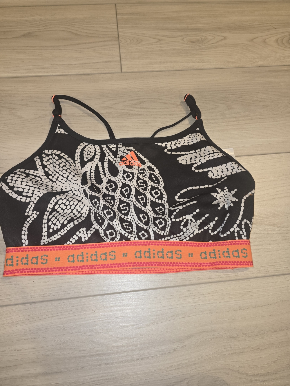 adidas Women’s Black & White Floral Bikini Top with Orange Trim Sports Bra M DD